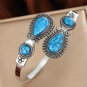 Turquoise Open Bangle Bracelet - Bohemian Folk Retro Z355